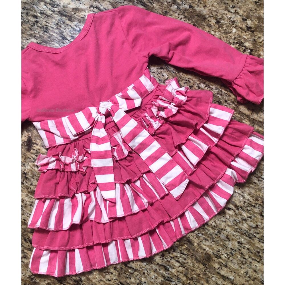 Hot Pink & White Stripe Ruffle 2 pc Set  45118  12-18 months (I)  NWT Boutique